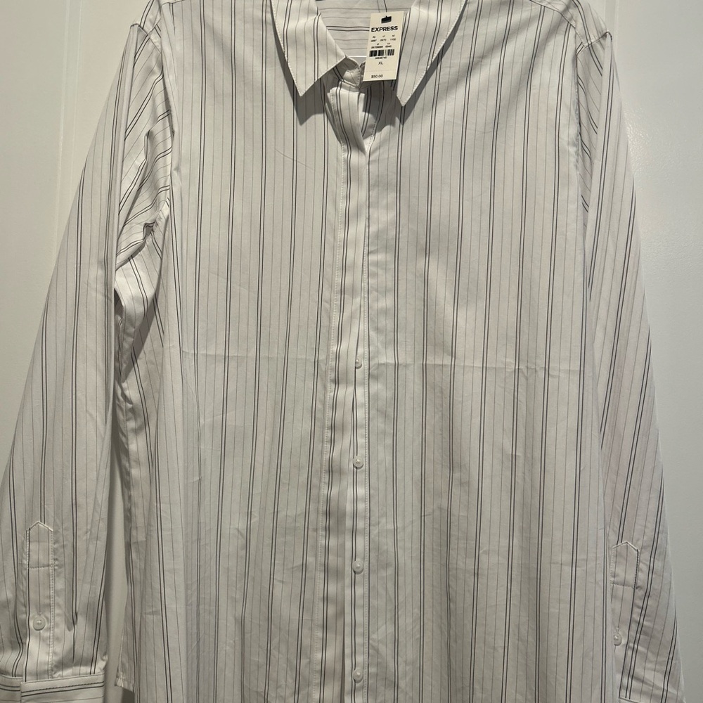 Express White Dress Shirt with Gray Pinstripes
